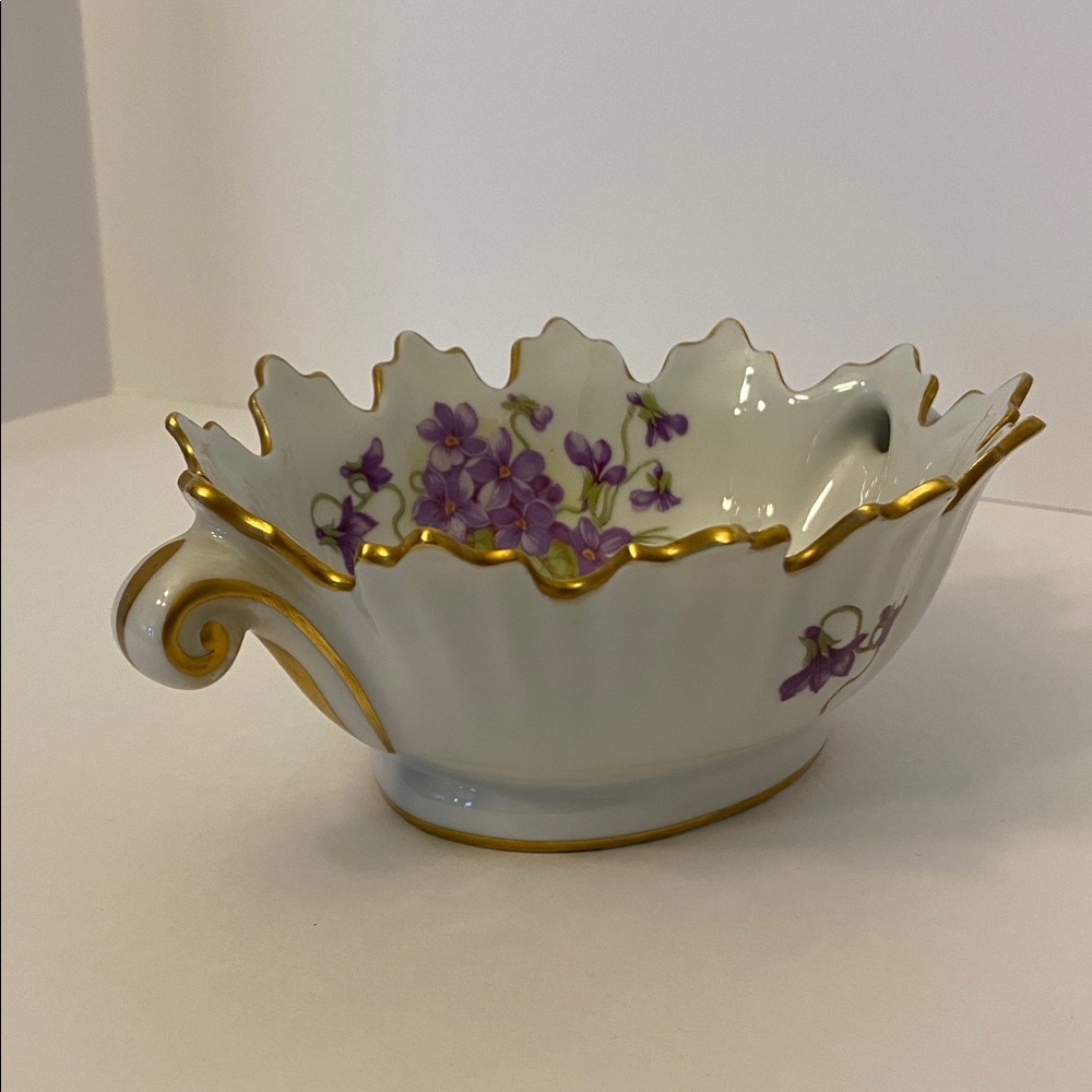 Vintage Limoges France Dish Candy Trinket Porcelain Violets Floral Gold Gilt Rim - Picture 2 of 16